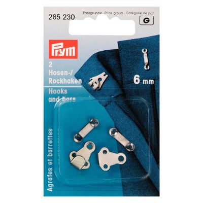 PRYM TROUSER AND SKIRT HOOKS/BARS 6 MM SILVER COL