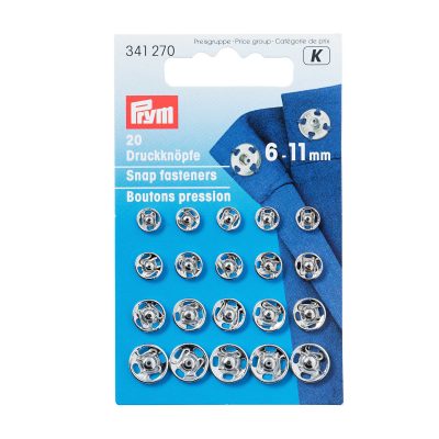 PRYM SEW-ON SNAP FASTENERS BRASS 6-11 MM SILVER