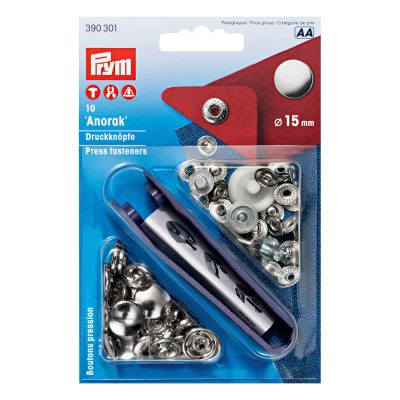 PRYM NON-SEW FASTENERS ANORAK BRASS 15 MM SILVER