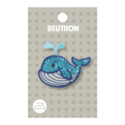 MOTIF IRON-ON WHALE BLUE SEQUINS 3PK