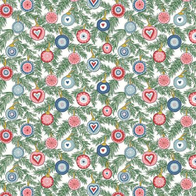 LIBERTY FABRICS A WOODLAND CHRISTMAS 110CM X 10MT - 6024A FESTIVE BAUBLES