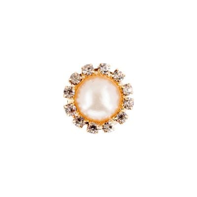 HEMLINE BUTTONS PEARL W. DIAMOND GOLD RIM