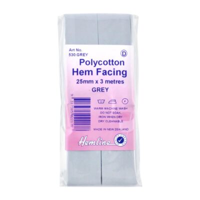 HEMLINE HANGSELL BIAS HEM FACING 25MM X 3M GREY