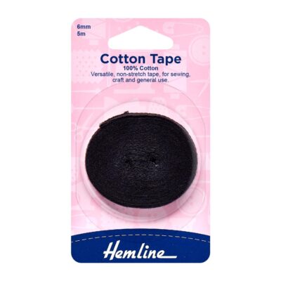 HEMLINE HANGSELL TAPE COTTON 6MM X 5M BLACK