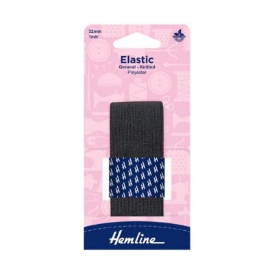 HEMLINE HANGSELL ELASTIC G/P KNITTED 32MM X 1M BLA