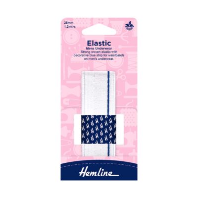 HEMLINE ELASTIC MENS U/WEAR WOVEN 30MM X 1.2M WHIT