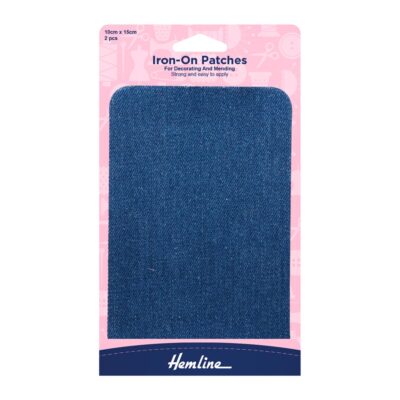 HEMLINE HANGSELL PATCHES IRON ON 2 PCS MID DENIM