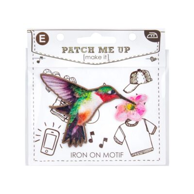 MOTIF IRON ON HUMMING BIRD WITH FLOWER 3PK
