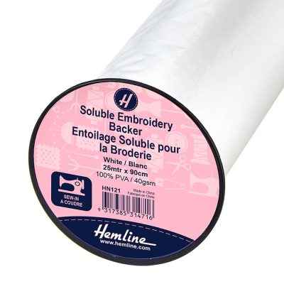 HEMLINE SOLUBLE EMBROIDERY BACKER, 25MTR X 90CM